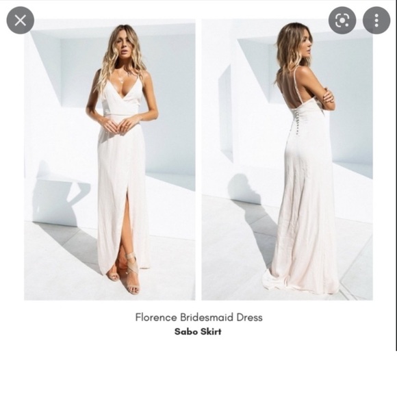 Sabo Skirt Dresses & Skirts - Sabo Skirt Champagne Satin Front Slit Low Back Long Dress Square Neck Size S